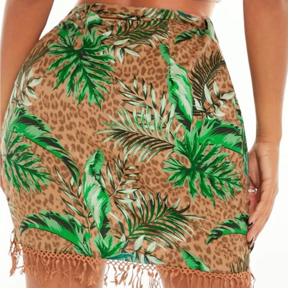 Leopard & tropical print tie skirt fringe trim wrap NEW UNOPENED - Picture 2 of 6